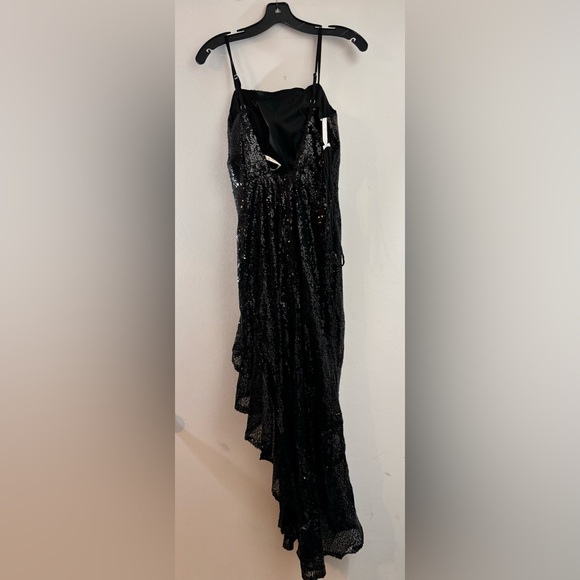 New Mermaid Sequin Dress Slit Spaghetti Strap Sparkly Ruffle Formal Evening Gown - Picture 3 of 8